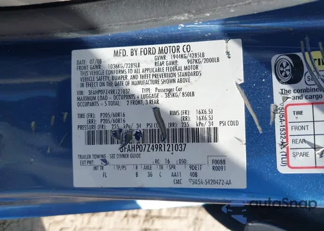 2009 Ford Fusion Se from USA, damaged, VIN 3FAHP07Z49R121037